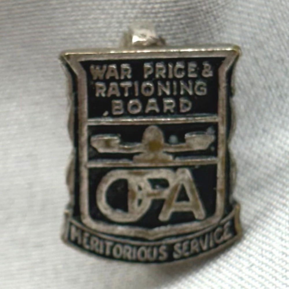 OPA War Price & Rationing Board Pin Unisex OS Silver Tone Black Fair WWII Merit